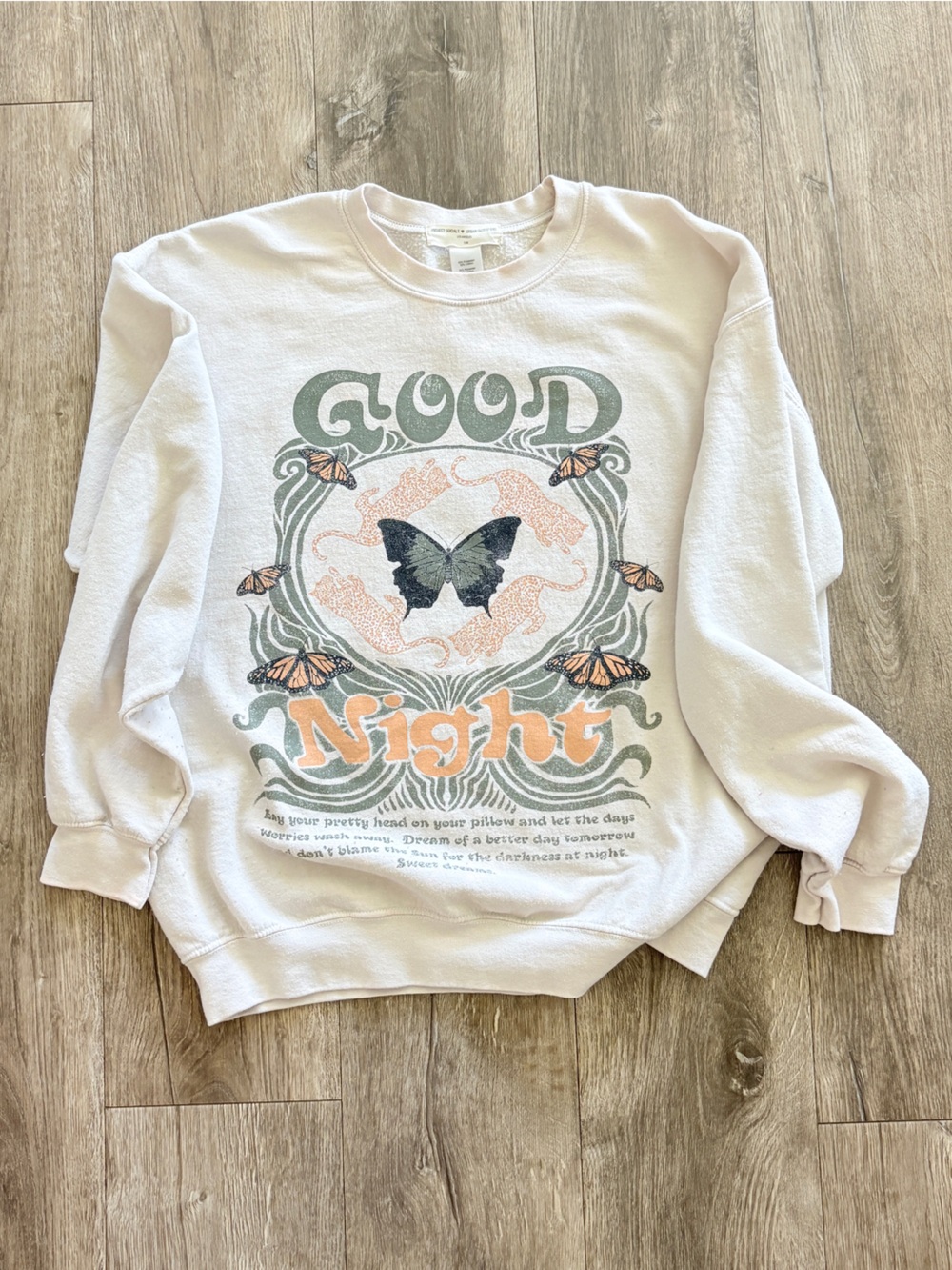 Urban Outfitters Cream Graphic Crewneck Sweatshirt with Butterfly Motif